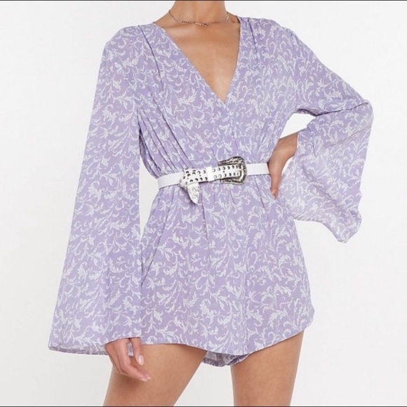 Nasty Gal Lilac Printed Romper boho Y2K - Picture 2 of 4